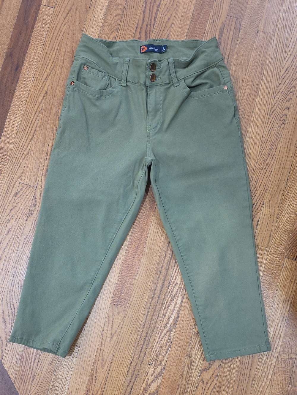 Indigo Poppy Olive Green Cropped High-Waist Pants Women's Size 8